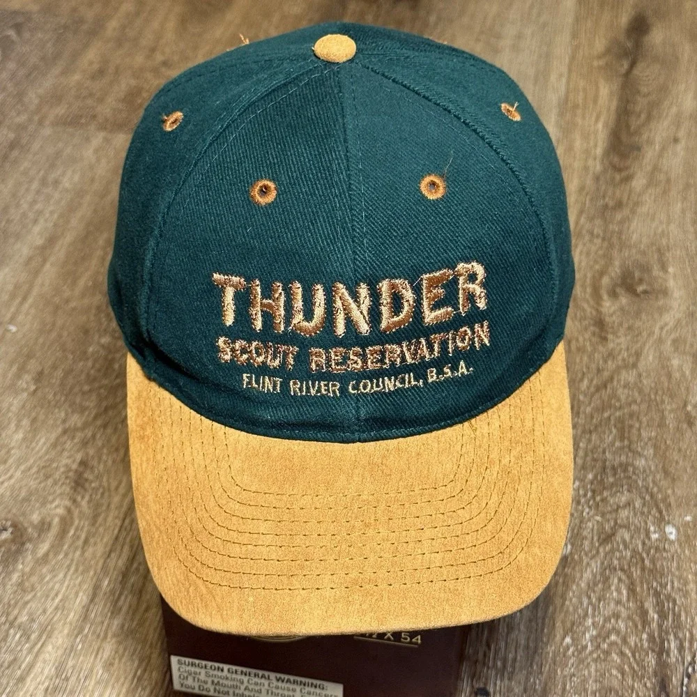 Vintage 80s Boy Scouts Hat Green Brown Leather Strap‎ Flint River Reservation